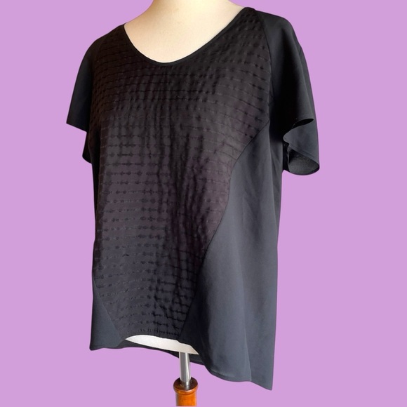 Calvin Klein short sleeve black on black sparkle stripe blouse XL - Picture 3 of 12
